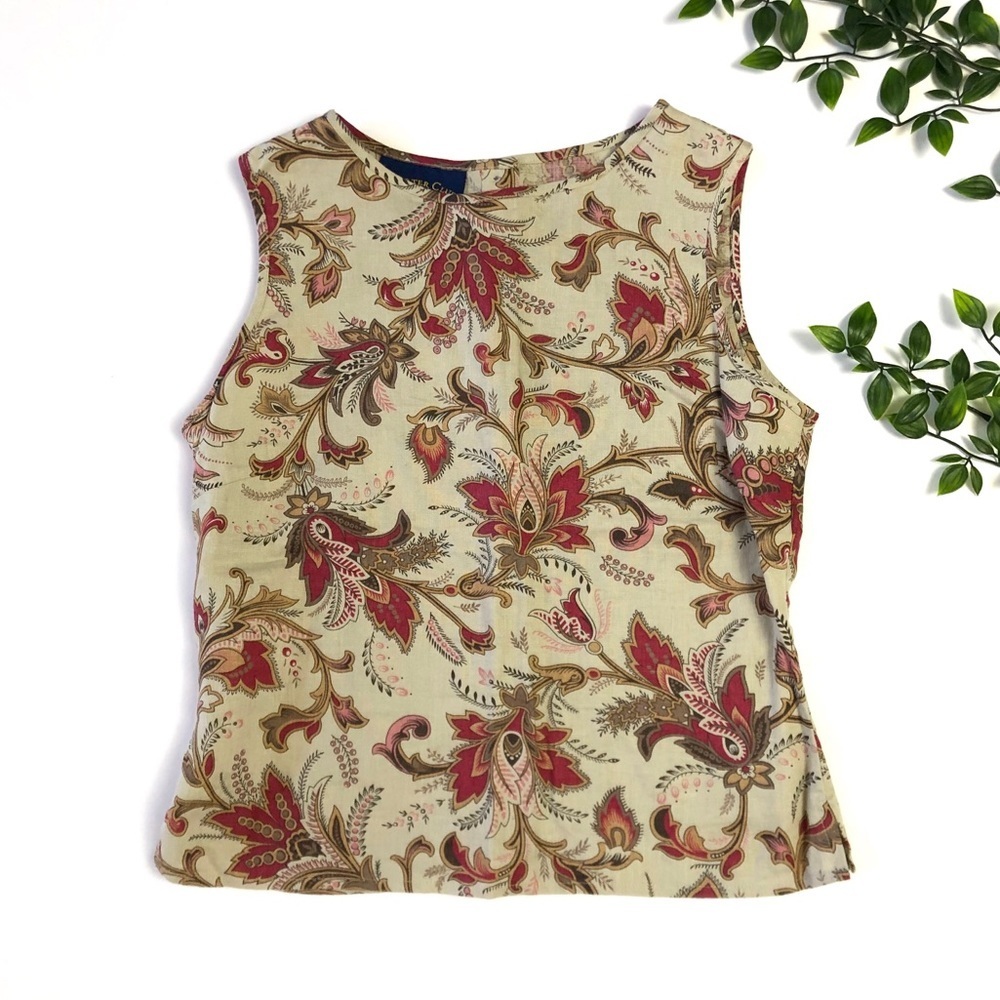 Charter Club Linen Floral Tank with Button Up Back - Picture 3 of 7